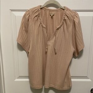 MADEWELL Pointelle Tie Tunic Top Blush Cream  Large V neck short sleeve Womens